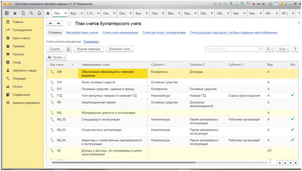 План счетов в 1С